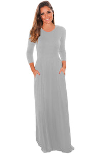 Grey Pocket Design 3/4 Sleeves Maxi Dress