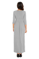 Sexy Grey Pocket Design 3/4 Sleeves Maxi Dress