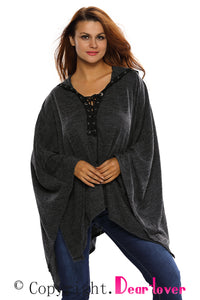 Grommet Lace-up Poncho in Black