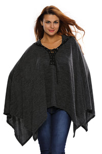 Grommet Lace-up Poncho in Black