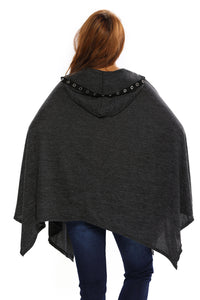 Grommet Lace-up Poncho in Black