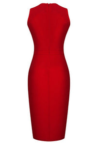 Halter Neck Red Midi Bodycon Evening Dress