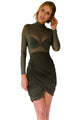 High Neck Long Sleeves Ruched Asymmetric Dress
