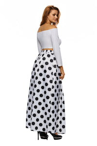 High Waist Polka Dot Print Pleated Maxi Skirt