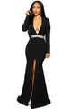 Hollywood Black Jeweled Waist Front Slit Gown