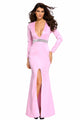 Hollywood Pink Jeweled Waist Front Slit Gown