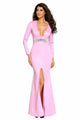 Hollywood Pink Jeweled Waist Front Slit Gown