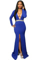 Hollywood Royal Blue Jeweled Waist Front Slit Gown