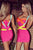 Hot Pink Blue Yellow Criss Cross Bandage Dress