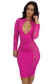 Hot Pink Lace Spliced Midi Bodycon Dress