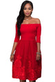 Hot Red Lacy Embroidery Tulle Skirt Skater Dress