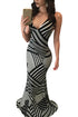 Irregular Black White Stripes Print Maxi Party Dress