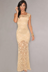Ivory Sexy Lined Long Lace Evening Dress