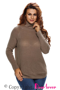 Khaki High Neck Pullover Side Zipped Sweater Top