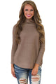 Khaki High Neck Pullover Side Zipped Sweater Top