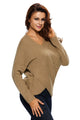 Khaki Long Sleeve Chunky Cross Wrap V Neck Tunic Pullover Sweater