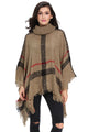 Khaki Turtleneck Tassel Cape Sweater