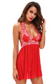 Lace Patchwork Red Halter Sleepwear Babydoll Lingerie Set