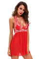 Lace Patchwork Red Halter Sleepwear Babydoll Lingerie Set