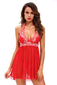 Lace Patchwork Red Halter Sleepwear Babydoll Lingerie Set