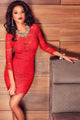 Lace-up Back Sleeved Lace Mini Party Dress