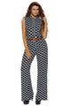 Lattice Print Belted Wide Leg Jumpsuit