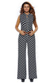 Lattice Print Belted Wide Leg Jumpsuit