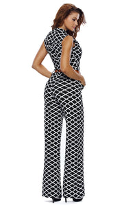 Lattice Print Belted Wide Leg Jumpsuit