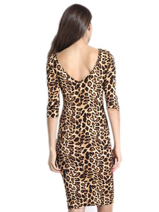 Leopard Print Low V Back Midi Dress