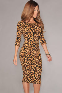 Leopard Print Low V Back Midi Dress