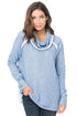 Light Blue Raw Edge Cowl Neck Pullover Sweatshirt
