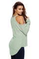 Light Green Cold Shoulder Knit Long Sleeves Sweater
