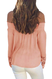 Light Orange Crochet Lace Long Sleeve Off Shoulder Top