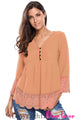 Light Orange Lace Detail Button Up Sleeved Blouse
