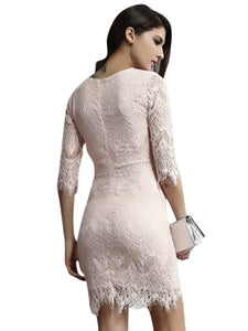 Light Peach Allover Lace Three Fourth Sleeves Dress