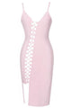 Light Pink Asymmetric Lace up Bandage Dress