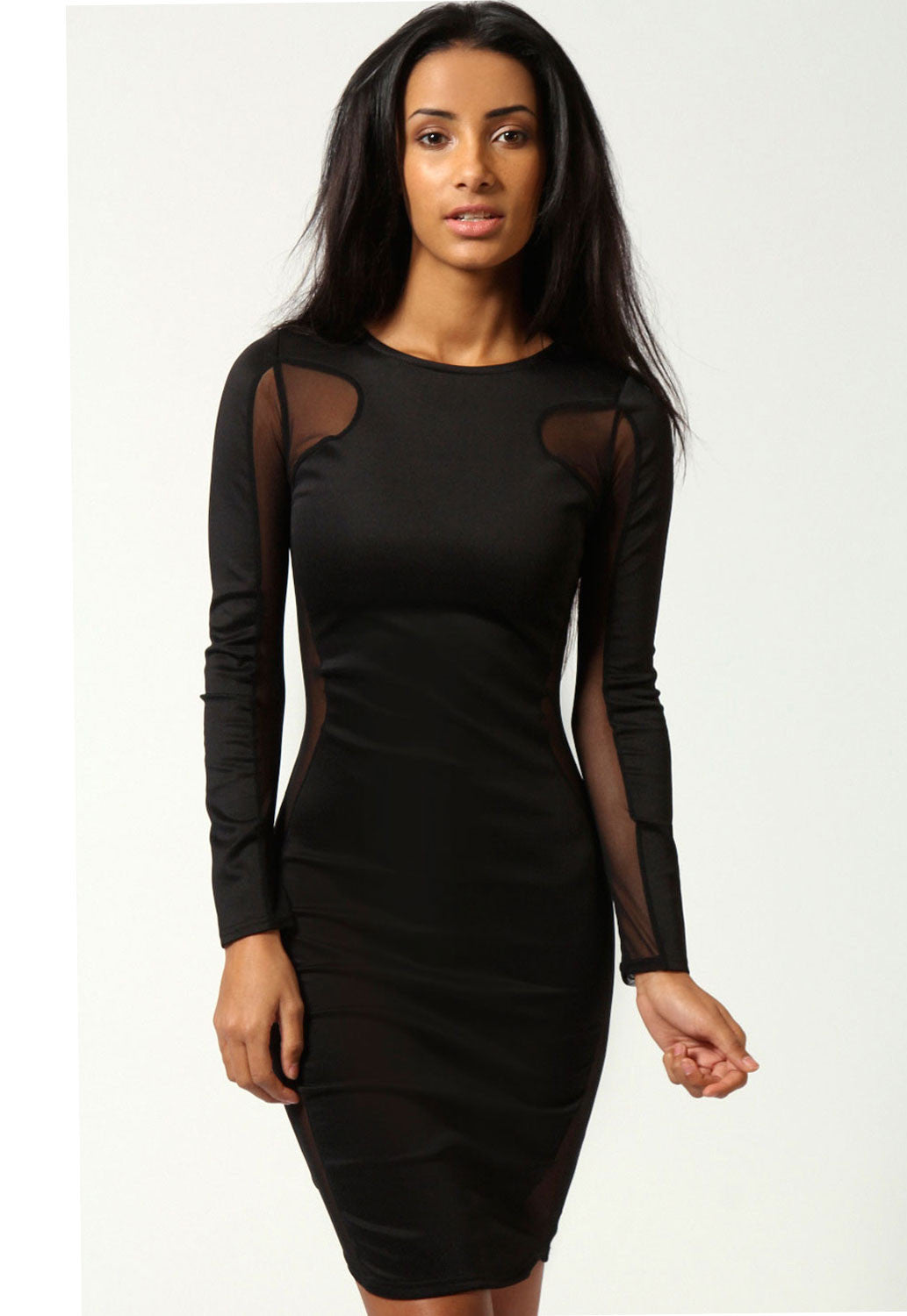 Black and Nude Lace Bodycon Dress, Sexy Black Lace Dress Lily Boutique