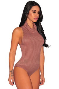 Mauve Ribbed Knit Cowl Neck Sleeveless Bodysuit