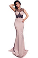 Mesh Splice Beaded Pink Evening Dress