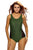 Mesh Splicing Army Green Tank Zipped Monokini with Lace up Back