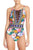 Mesh V Neck Tropical One Piece Swimsuit