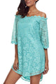 Sexy Mint Off The Shoulder 3/4 Sleeve Floral Lace Dress