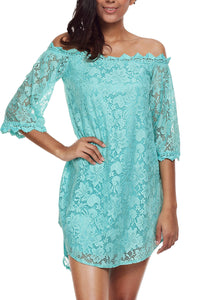 Sexy Mint Off The Shoulder 3/4 Sleeve Floral Lace Dress