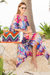 Multicolor Print Kaftan Maxi Dress