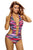 Multicolor Print Plunge Neck Backless Teddy Swimsuit