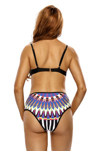 Multicolor Tribal Print 2pcs High Waist Swimsuit
