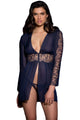 Navy Lace Chiffon Long Sleeve Babydoll with G-string