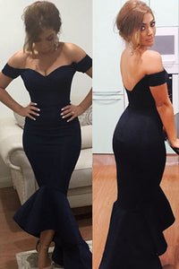 Navy Off-shoulder Mermaid Jersey Evening Dress