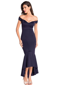 Navy Off-shoulder Mermaid Jersey Evening Dress