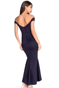 Navy Off-shoulder Mermaid Jersey Evening Dress